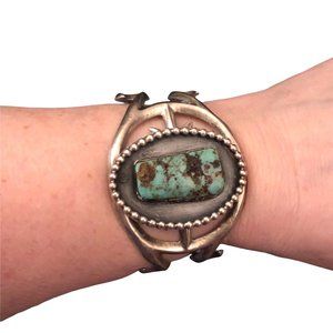 Genuine Silver Native American Cuff Bracelet w/Turquoise